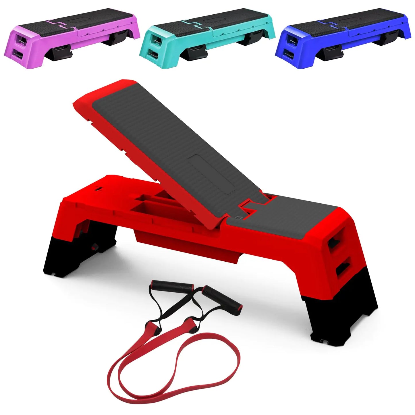 Modern-Depo Step Platform Cardio Exercise Equipment Workout Fitness Aerobic Deck Stepper with Resistance Bands Home Gym Adjustable Trainer Balance Board Dumbbell Bench