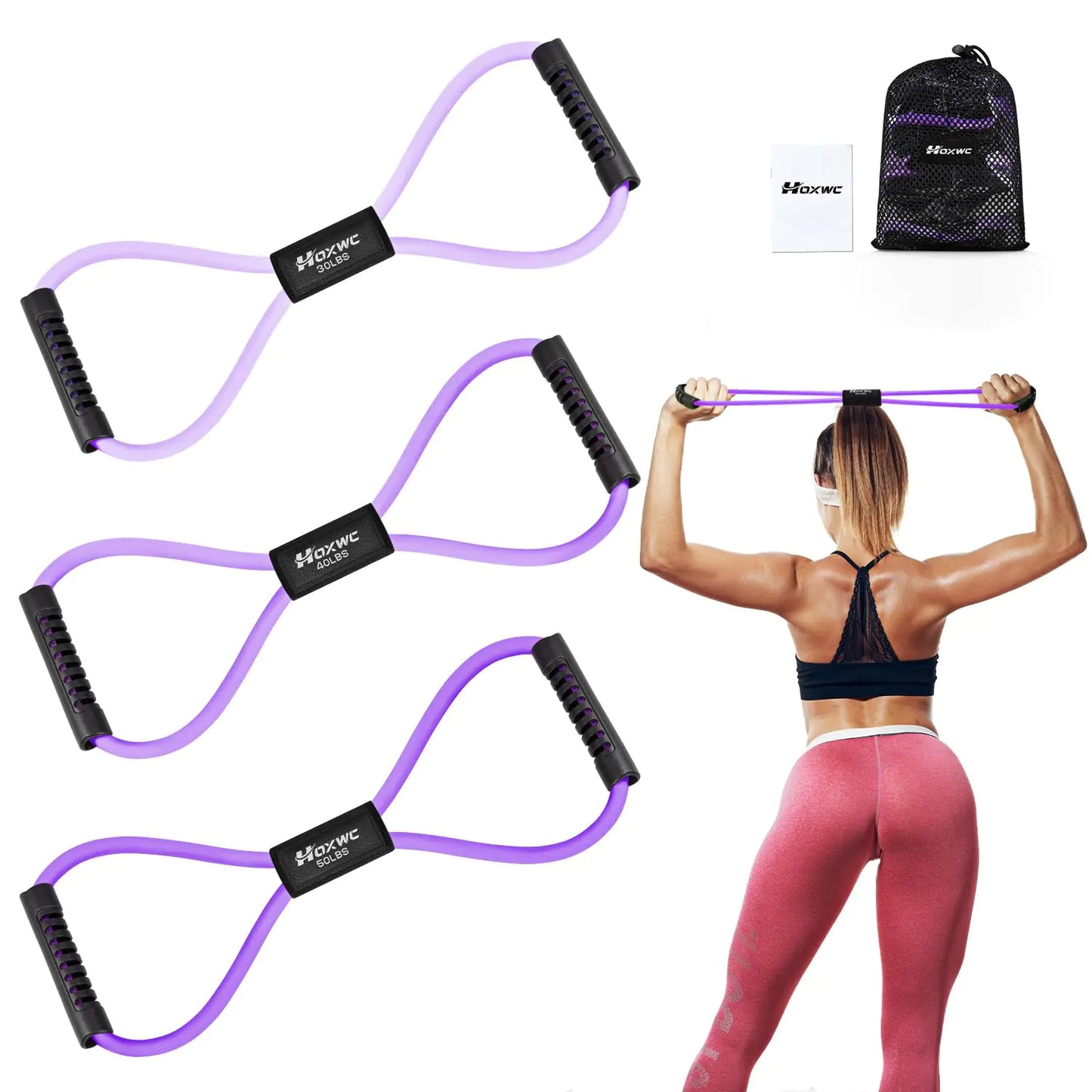 Figure 8 Resistance Band Exercise Bands for Arms Shoulder Back Chest Stretch Fitness Band for Physical Therapy Yoga Pilates Home Gym Workout Equipment for Women Men