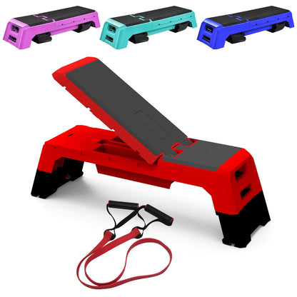 Modern-Depo Step Platform Cardio Exercise Equipment Workout Fitness Aerobic Deck Stepper with Resistance Bands Home Gym Adjustable Trainer Balance Board Dumbbell Bench